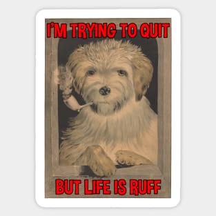 dog smoking a pipe life is ruff Sticker